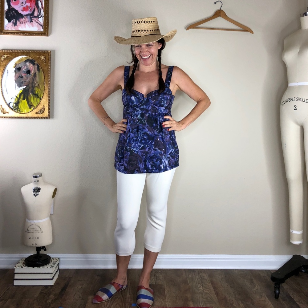 Rebecca Taylor Bustier Cup Floral Tank Blouse